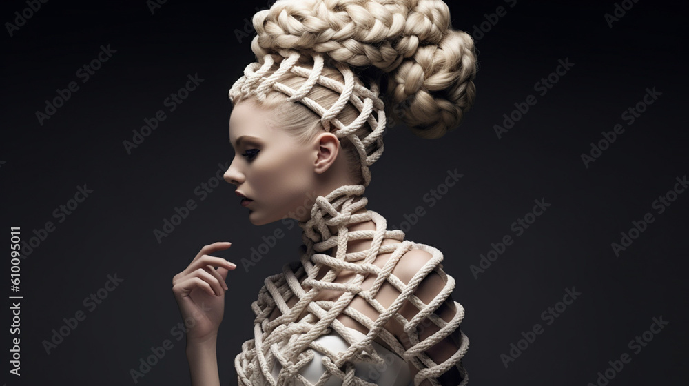 A gravity-defying braided updo with intricate patterns and architectural precision Generative AI
