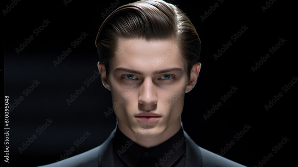 Obraz premium A sleek and glossy slicked-back hairstyle, accentuating facial features Generative AI