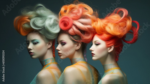 A playful and whimsical hairstyle featuring intricate twisted buns and wispy strands Generative AI photo