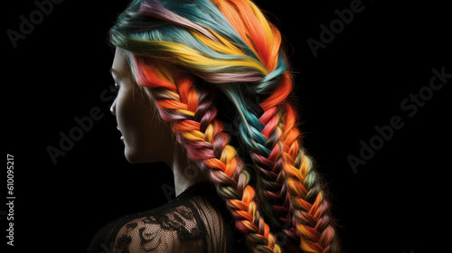 A captivating fishtail braid with mesmerizing interwoven colors and textures Generative AI
