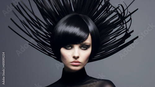 A daring and avant-garde hairstyle featuring asymmetrical lines and bold shapes Generative AI photo