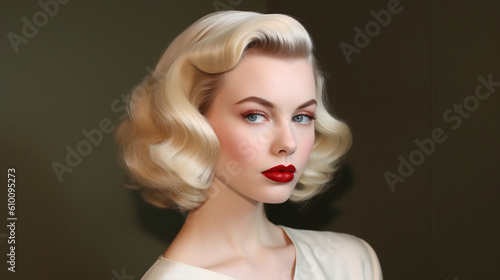 A glamorous Hollywood-inspired retro waves hairstyle, reminiscent of old Hollywood charm Generative AI