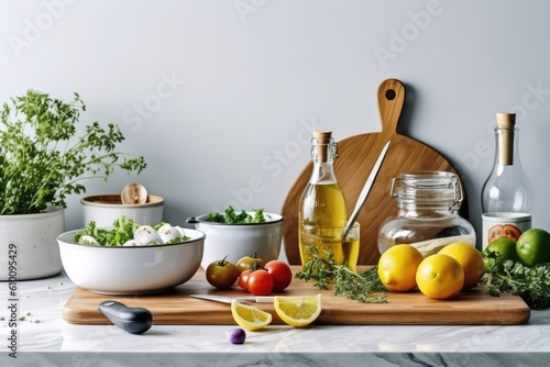 stock photo of Modern kitchen countertop with domestic view Photography AI Generated