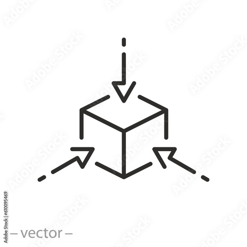 multifaceted scalability icon, research axes, comprehensive minimize, line symbol on white background - editable stroke vector illustration eps10