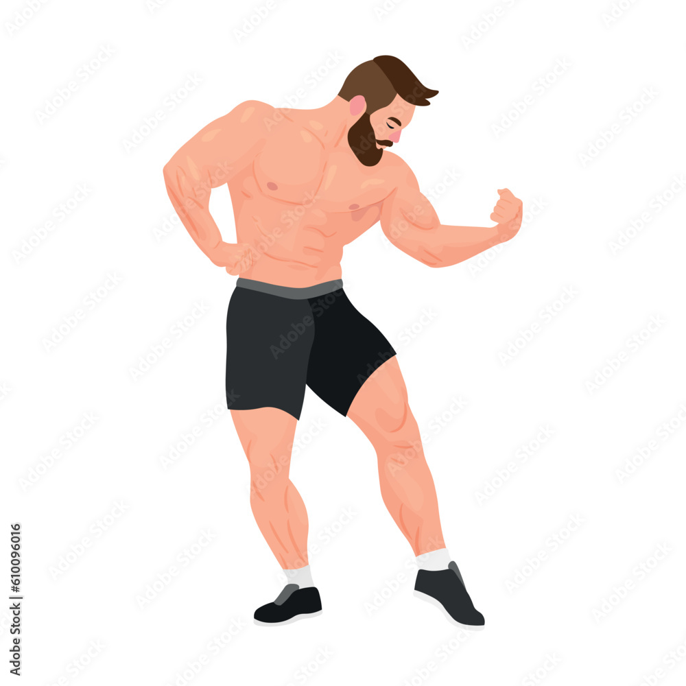 Muscled bodybuilder posing on white background