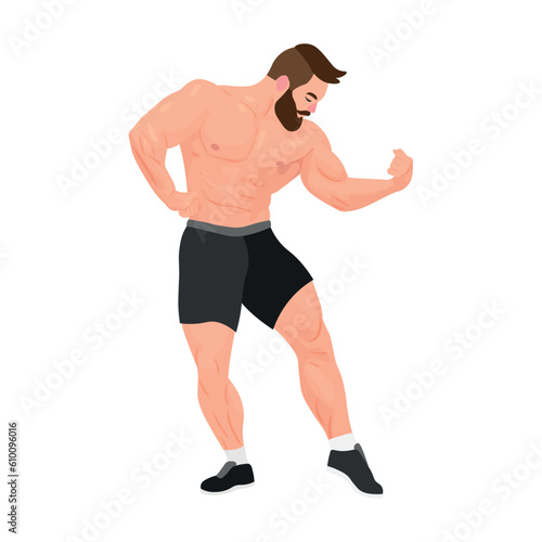 Muscled bodybuilder posing on white background