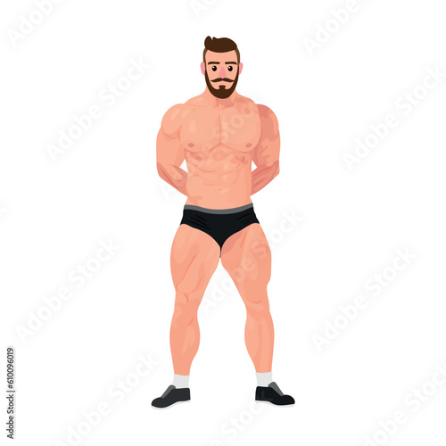 Muscled bodybuilder posing on white background