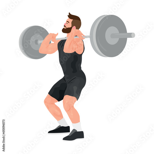 Muscled bodybuilder with barbell on white background