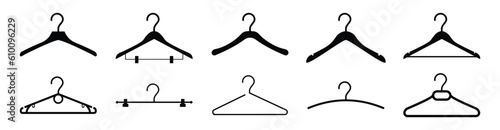 Wooden suit hanger icon set. Hanger icon set on transparent background. Vector illustration	