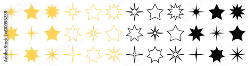 Stars collection icon. Yellow and Black set of Stars  isolated on transparent background. Star vector collection. Vector illustration. 