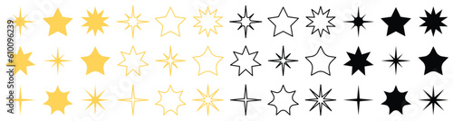 Stars collection icon. Yellow and Black set of Stars, isolated on transparent background. Star vector collection. Vector illustration.	