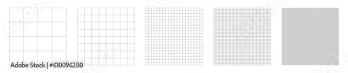 Grid pattern vector collection. Set of grid pattern background. Grid templates isolated on transparent background. Graph paper vector. Square grid lines black background. Vector illustration	