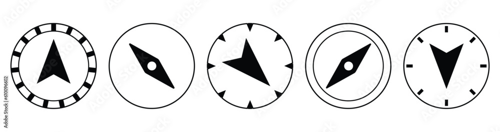 Compass simple icon set. Navigation compass flat icons set on transparent background. Arrow icon. Vector illustration.	