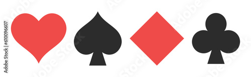 Poker card suits icon. Poker card suits set flat icon on transparent background. Poker flat icon card suites game sign symbol logo illustration design. Vector illustration	