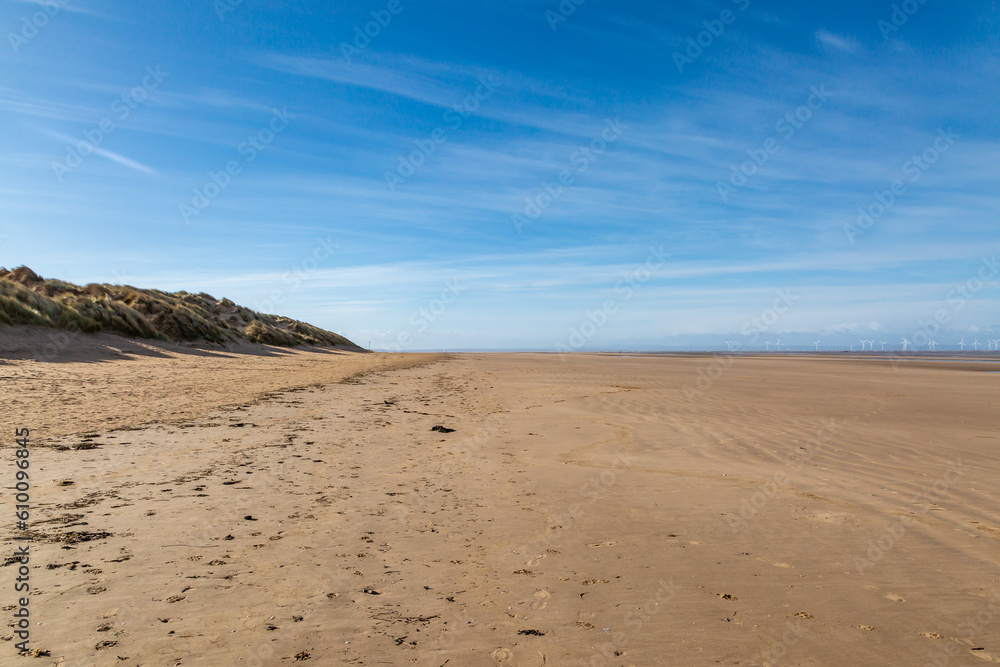 Low tide at Formby Beach on a sunny day in spring Low tide at Formby Beach on a sunny day in spring
