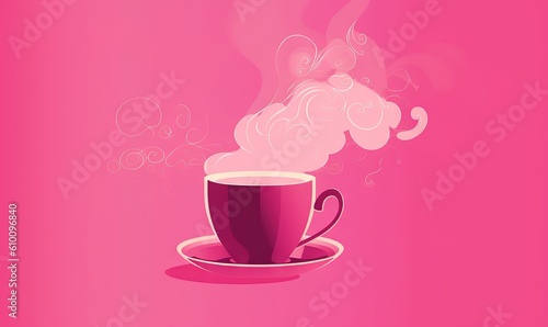  a cup of coffee with steam coming out of it on a pink background with a pink background and a pink background with a pink background.  generative ai