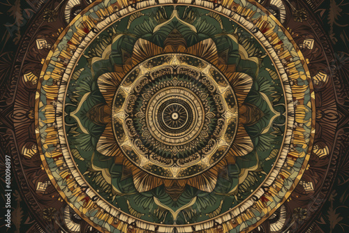 Earthy and Natural Mandala Pattern with Rich Browns  Greens  and Golds  generative ai