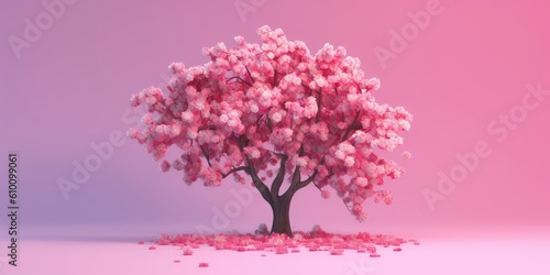 Cherry tree with pink petals spring or summer banner  for National Cherry Day or Cherry blossom Day, created with generative ai © annne