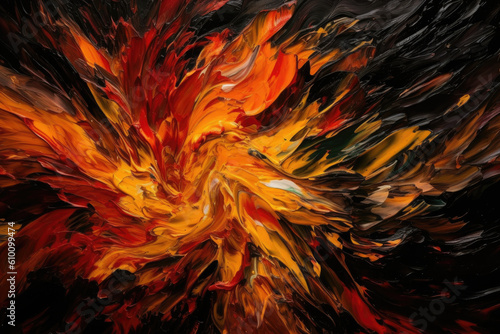 Fiery and Intense Oil Paint Strokes on a Black Background, generative ai