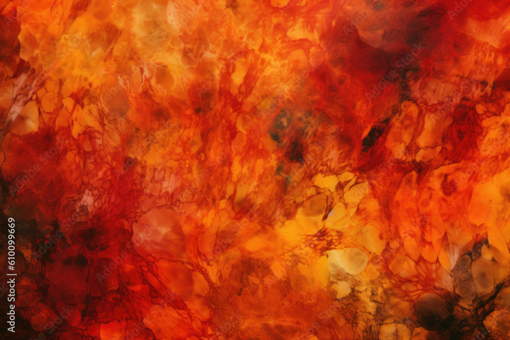 Fiery orange and red acid wash background with bold and dynamic patterns and textures, generative ai