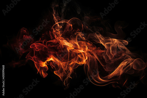 Fiery Smoke and Flames Against a Dark Wall, generative ai © aicandy