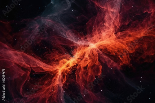 Fiery smoke trails in deep space with distant stars shining brightly in the background, generative ai