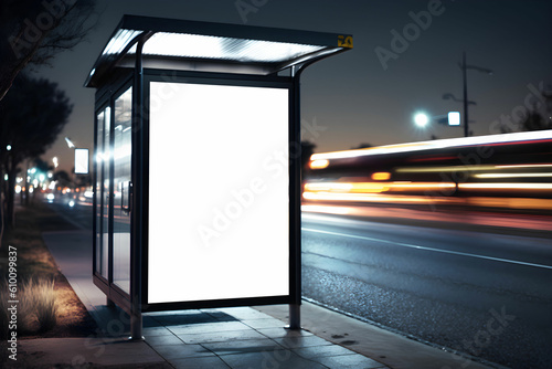 Digital Street Billboard mockup, Blank digital billboard on street in city for advertisement marketing or ad placement, Empty billboard mockup in night in modern city on roadside, generative ai