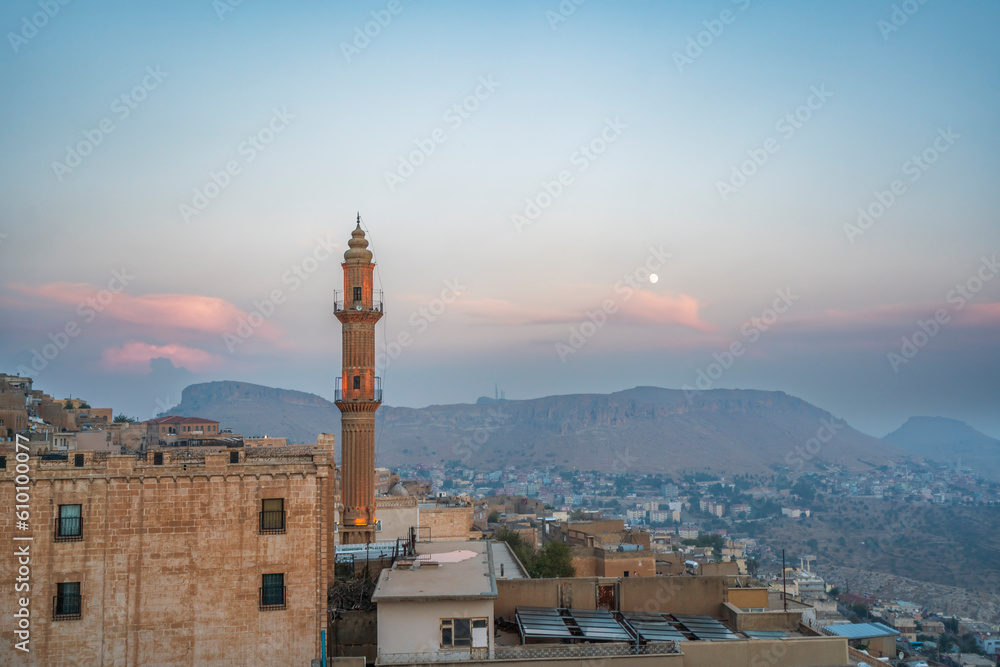 Mardin, the ancient city of Mesopotamia, and photos taken from various angles of stone houses, the architecture of temples and the sky