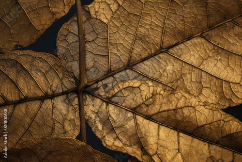 Golden leaf texture with natural veins and intricate details on a neutral background  generative ai