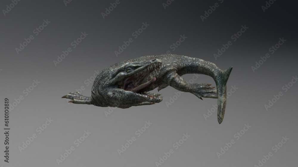Fototapeta premium Dakosaurus pose render of background. 3d rendering