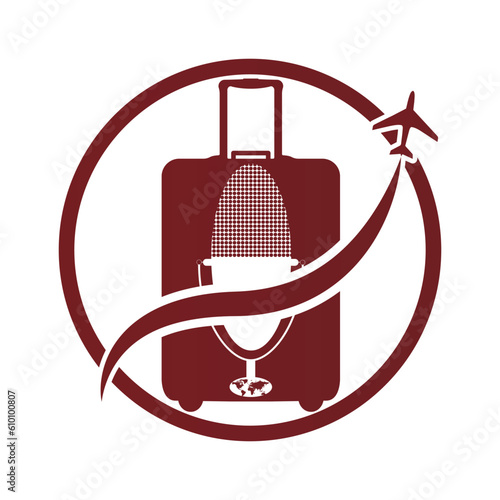 Travel logo with podcast microphone vector illustration
