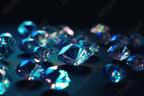 Holographic gradient diamonds on a deep blue background  generative ai