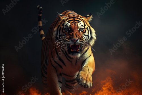 Fearless Tiger Displaying Its Might. Generative AI © AIproduction