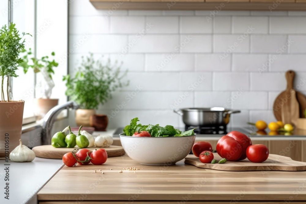 stock photo of Modern kitchen countertop with domestic view Photography AI Generated stock photo of Modern kitchen countertop with domestic view Photography AI Generated