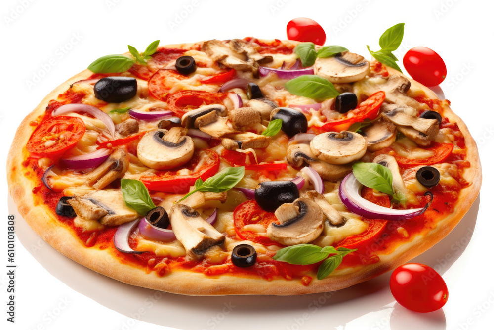 Gourmet Vegetarian Pizza with Champignon Mushrooms. Generative AI