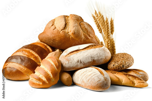 Handcrafted bread assortment isolated on a clean white backdrop. Generative AI