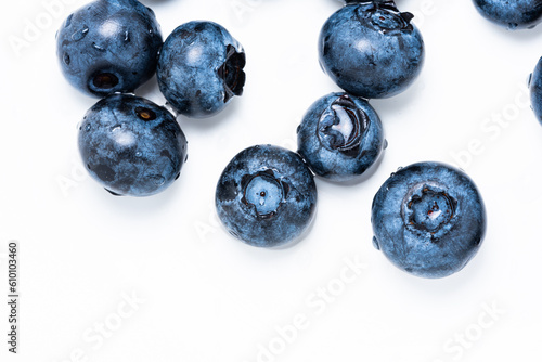 Blueberry fruit in close-up. Ripe fruit, blueberry berries isolated. Background with fruits.