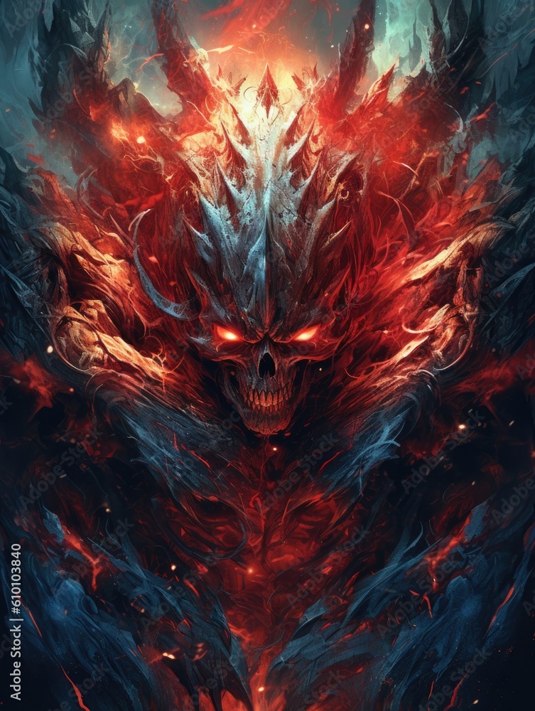 Fototapeta premium Demon, skull, evil, hell, illustration. Print for T-shirts. Generative AI.