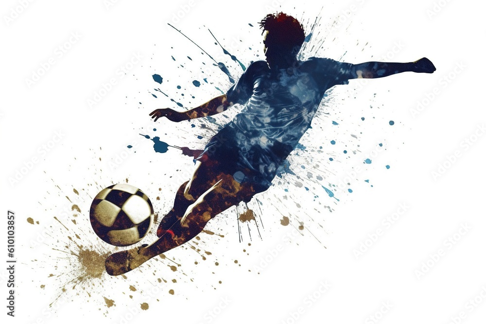 silhouette of a soccer player with a ball isolated on a white background. - obrazy, fototapety, plakaty 