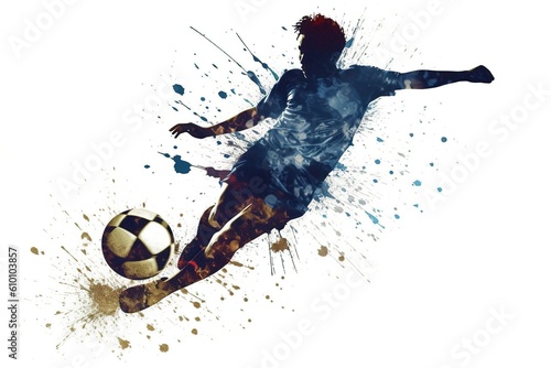 silhouette of a soccer player with a ball isolated on a white background.