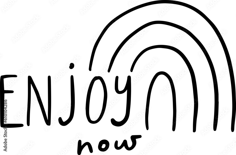 Cute rainbow sticker in doodle style with word enjoy. Vector illustration Cute rainbow sticker in doodle style with word enjoy. Vector illustration