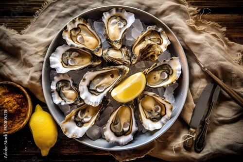 stock photo of oyster in the plate on the kitchen Food Photography AI Generated
