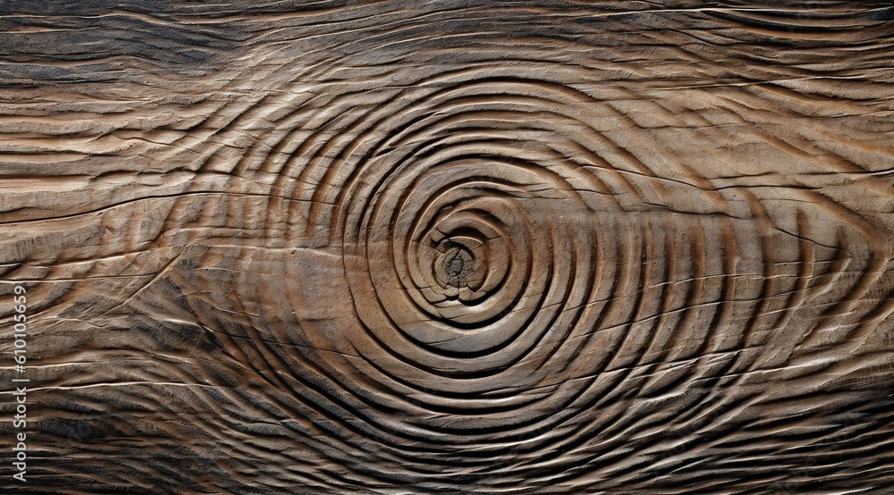 A captivating fingerprint pressed onto a worn wooden surface. Generative AI.