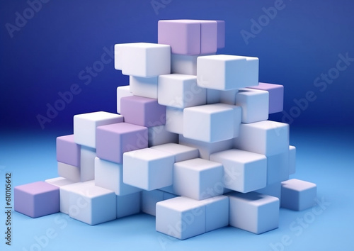 3d image of white cubes on a blue background. Generative AI.