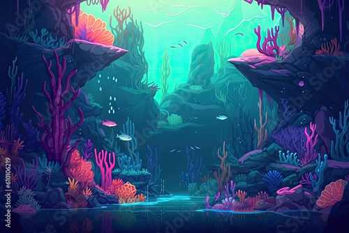 Pixel Art Design of a Colorful and Dreamy Underwater World  generative ai