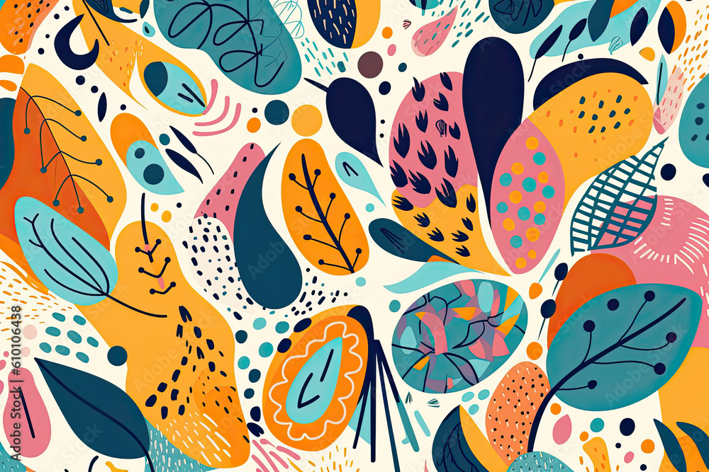 playful pattern of whimsical organic shapes in bright colors on a white background, generative ai playful pattern of whimsical organic shapes in bright colors on a white background, generative ai