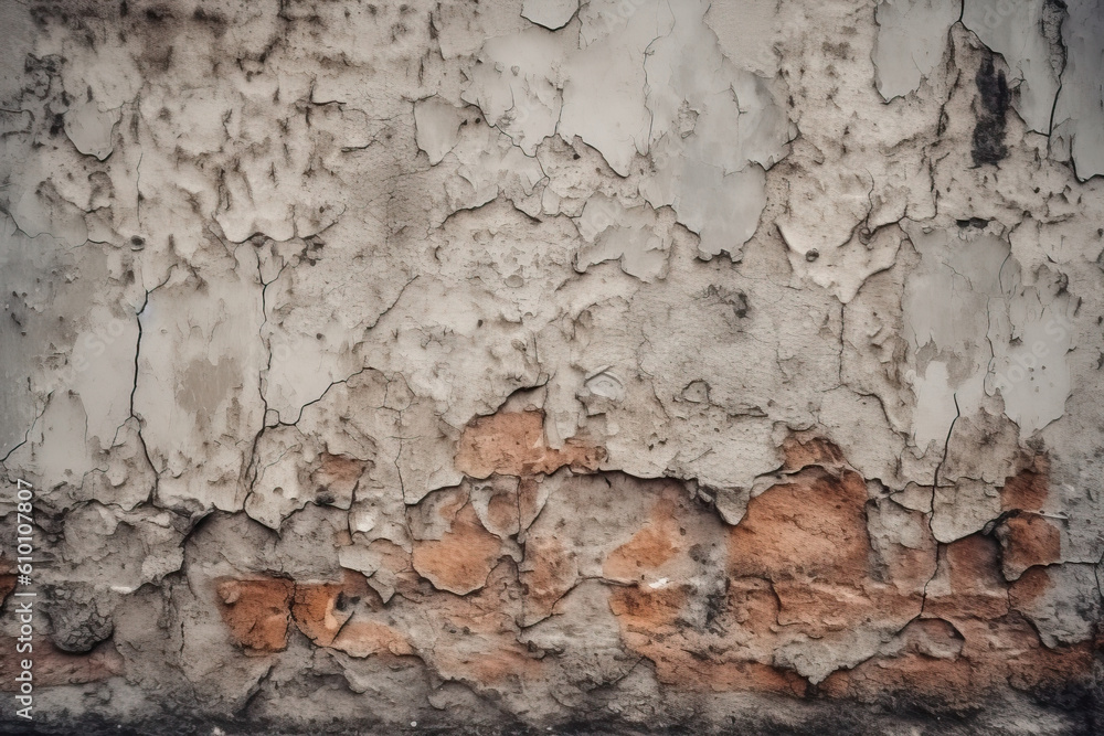 Rough and gritty concrete wall with cracks and stains, creating a textured and urban wallpaper, generative ai