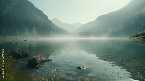 mist over the lake