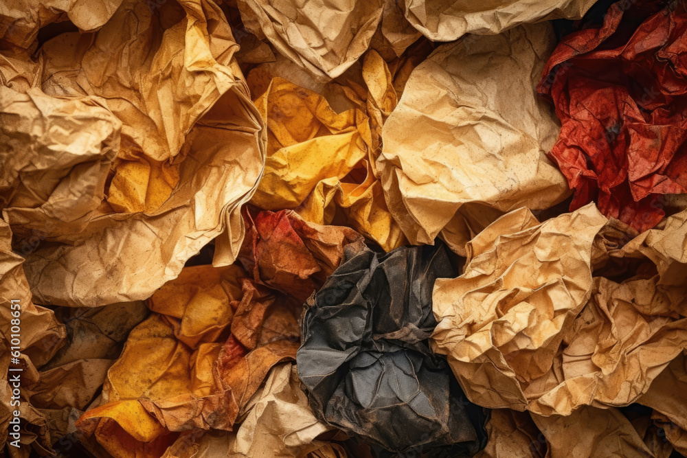 Rustic crumpled paper texture with warm earthy colors, generative ai