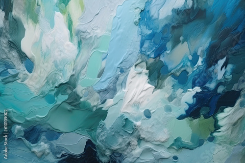 serene and tranquil composition of soft paint smears in shades of blue and green, generative ai